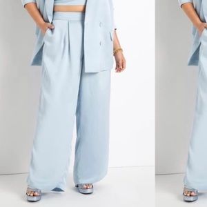 Eloquii Wide Leg Satin Pleated Trousers in Baby Blue NWT